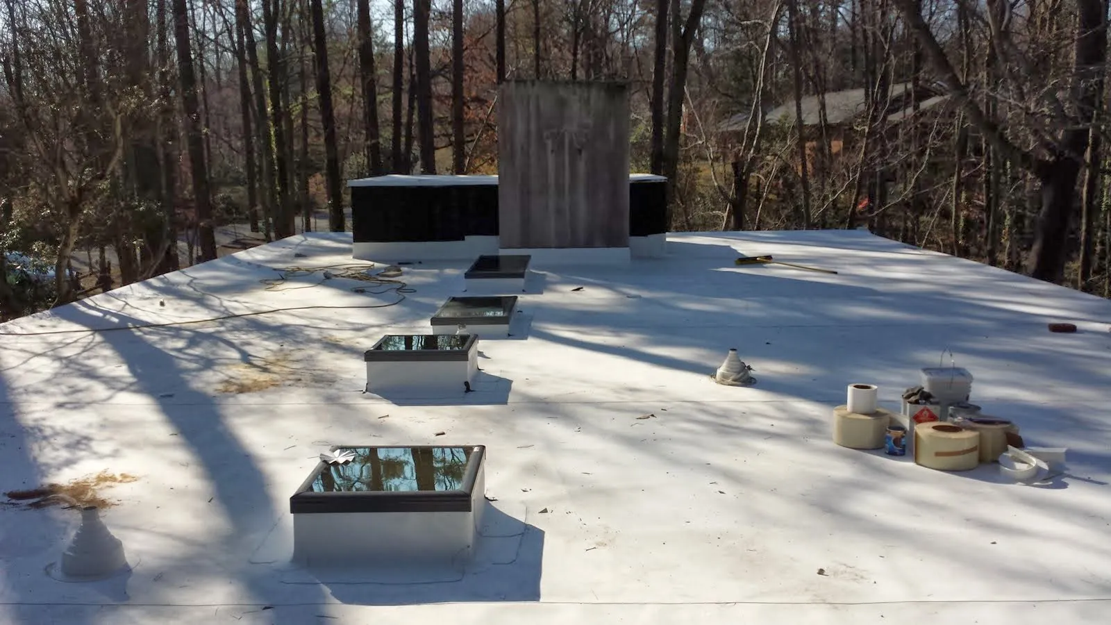 Completed flat roof with new skylights
