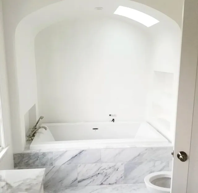 Contemporary master bathroom white tub renovation Bath Masters Greenwich Stamford Darien