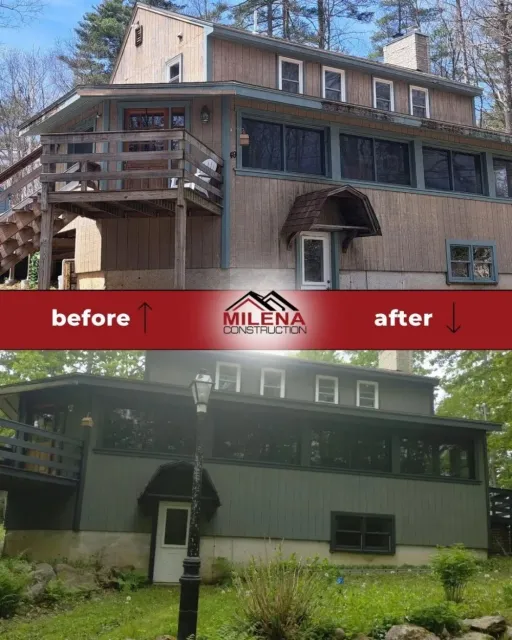 Before and after: full exterior repaint and screened porch on a New Hampshire home