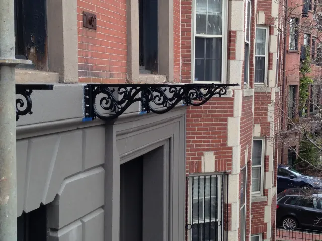 Restored cast-iron doorway canopy, Boston