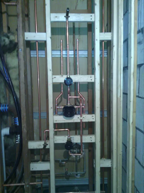 Copper piping and valves at a new mechanical rough-in