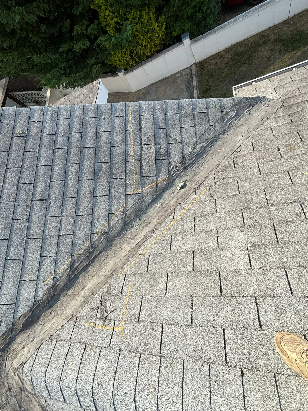 Storm-damaged roof — before remediation