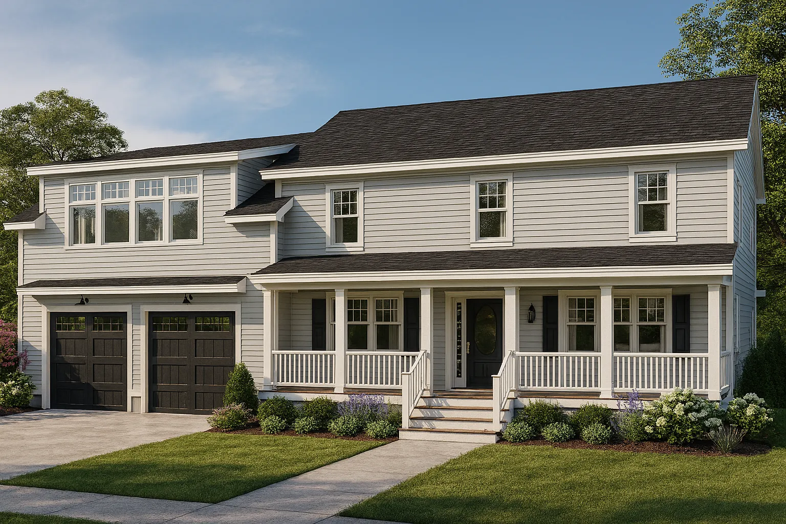 This large-scale residential renovation reimagines an existing ranch as a cohesive two-story home, with a new second floor, attached garage wing, and rear-facing primary suite. Thoughtful massing, detailing, and material selections ensure the additio