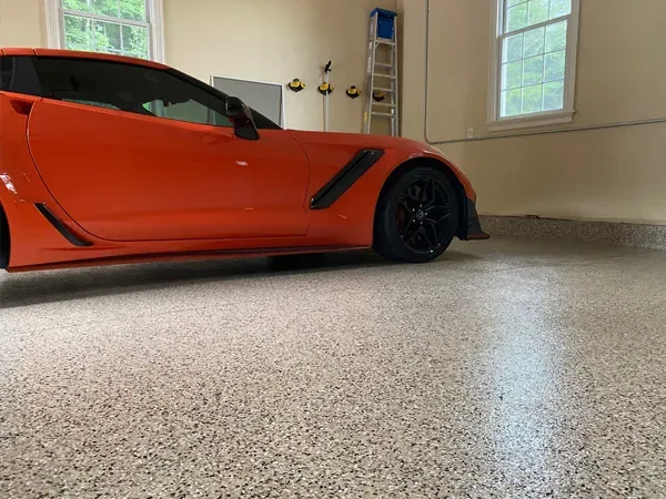 Corvette on epoxy floor in Boca Raton Florida