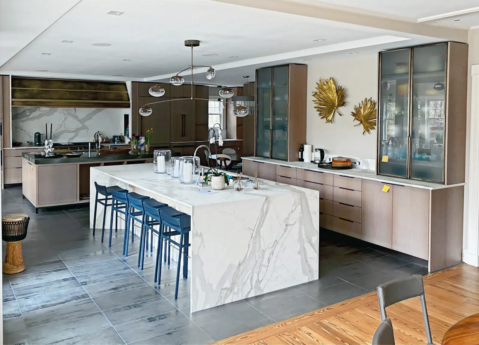 Finished kitchen with marble island
