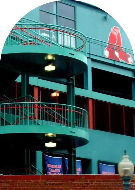 A building with a red sox logo on it.