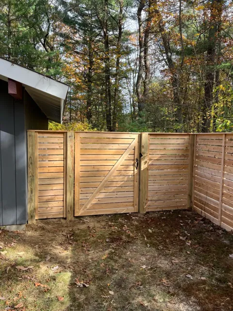 Custom horizontal wood privacy fence and gate