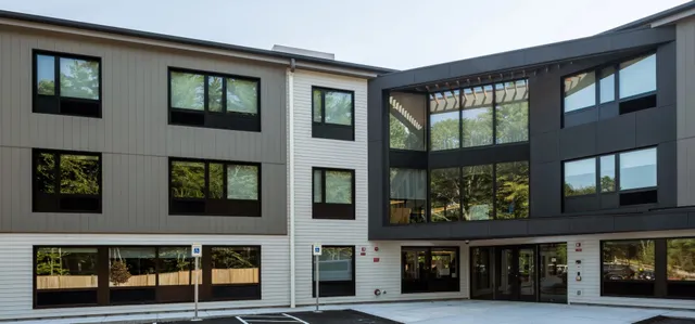 Front exterior of the completed dormitory