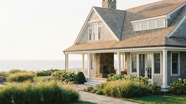 Cedar shake roof on shoreline home