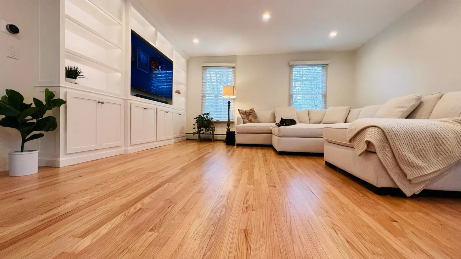 Oak hardwood floor refinishing project - Westborough MA.