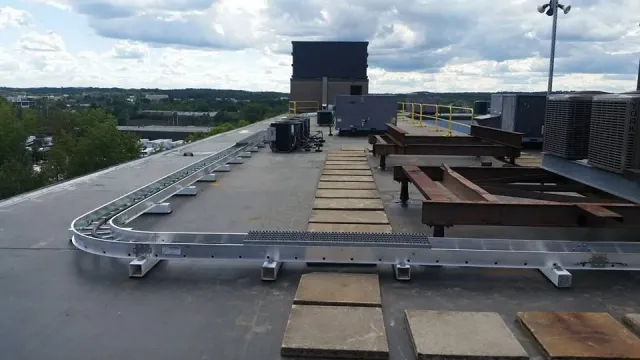 The roof of a building with a staircase leading up to it.