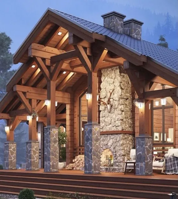 Lighted wood entryway under construction