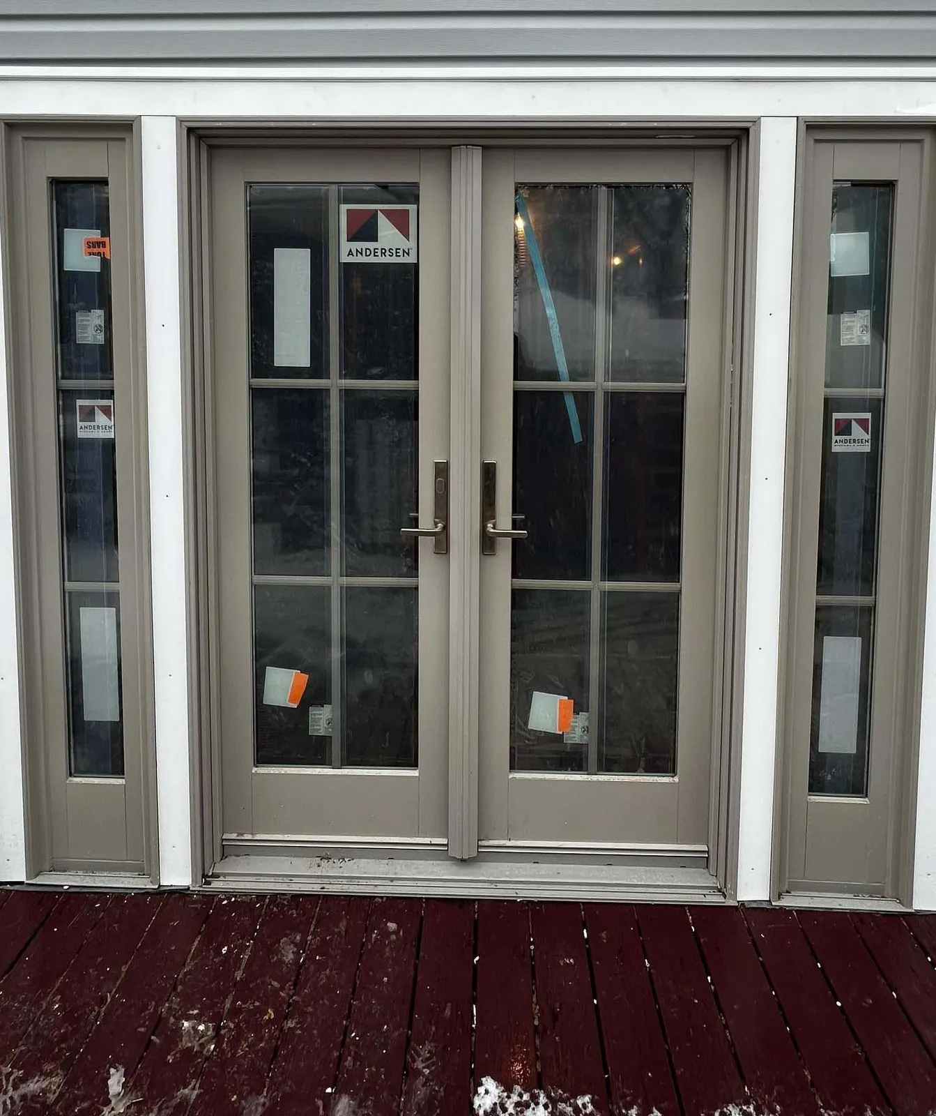 New exterior French door installation
