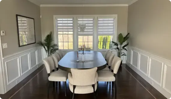 Painted dining room with wainscoting and trim