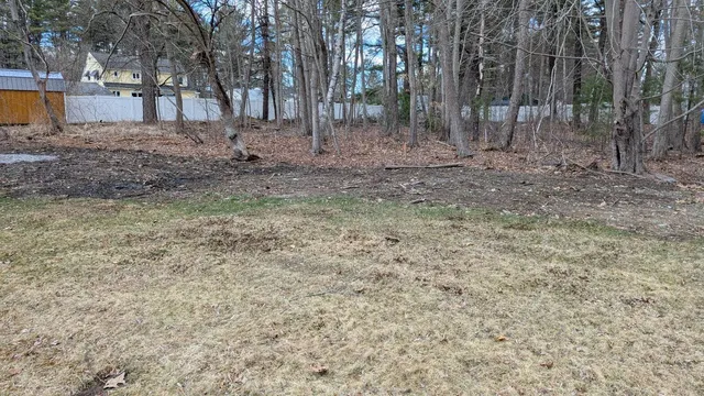 Cleared wooded area with residential properties visible