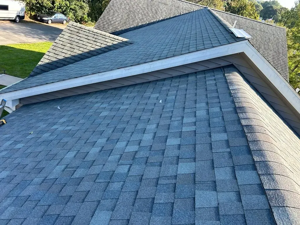 A close-up of a roof with shingles on it.