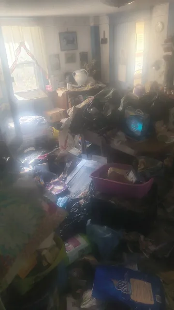 Stored household items filling the space before the cleanout