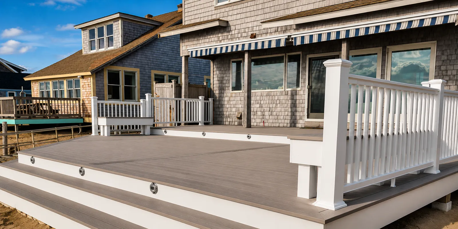 Custom deck construction project completed by Ocazo Construction in Cape Cod, Massachusetts