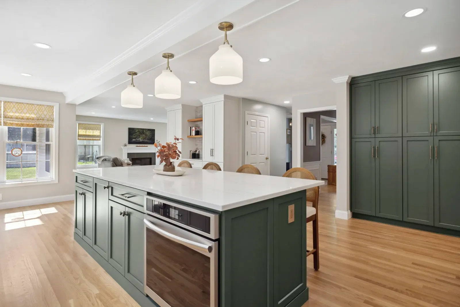 Nashua, NH kitchen remodel — panel-ready appliances and brushed brass hardware