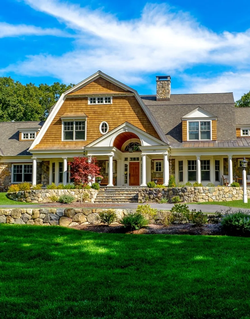 Fieldstone wall with bluestone steps in Wayland, MA