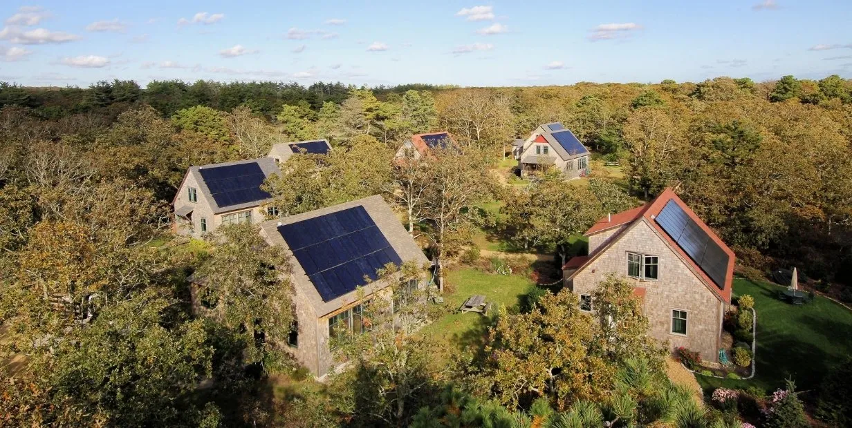 Eight houses in West Tisbury, completed in 2019 in partnership with Island Housing Trust and Cape Light Compact.