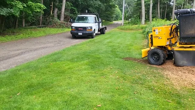 OOB job complete thanks to our family team working together—Cody ran the stump grinder while Paul handled the tractor, and Karen operated the dump truck. Grinding multiple stumps and removing the woodchips takes coordination, and that's exactly what we bring as a family business. If you need stump grinding done right, we're ready to help. #familybusiness #teamwork #mainelandstumpgrinding #stumps #stumpsgone #stumpgrinding #stump #stumpremoval #stumpgrindingmaine #stumpgrindingme