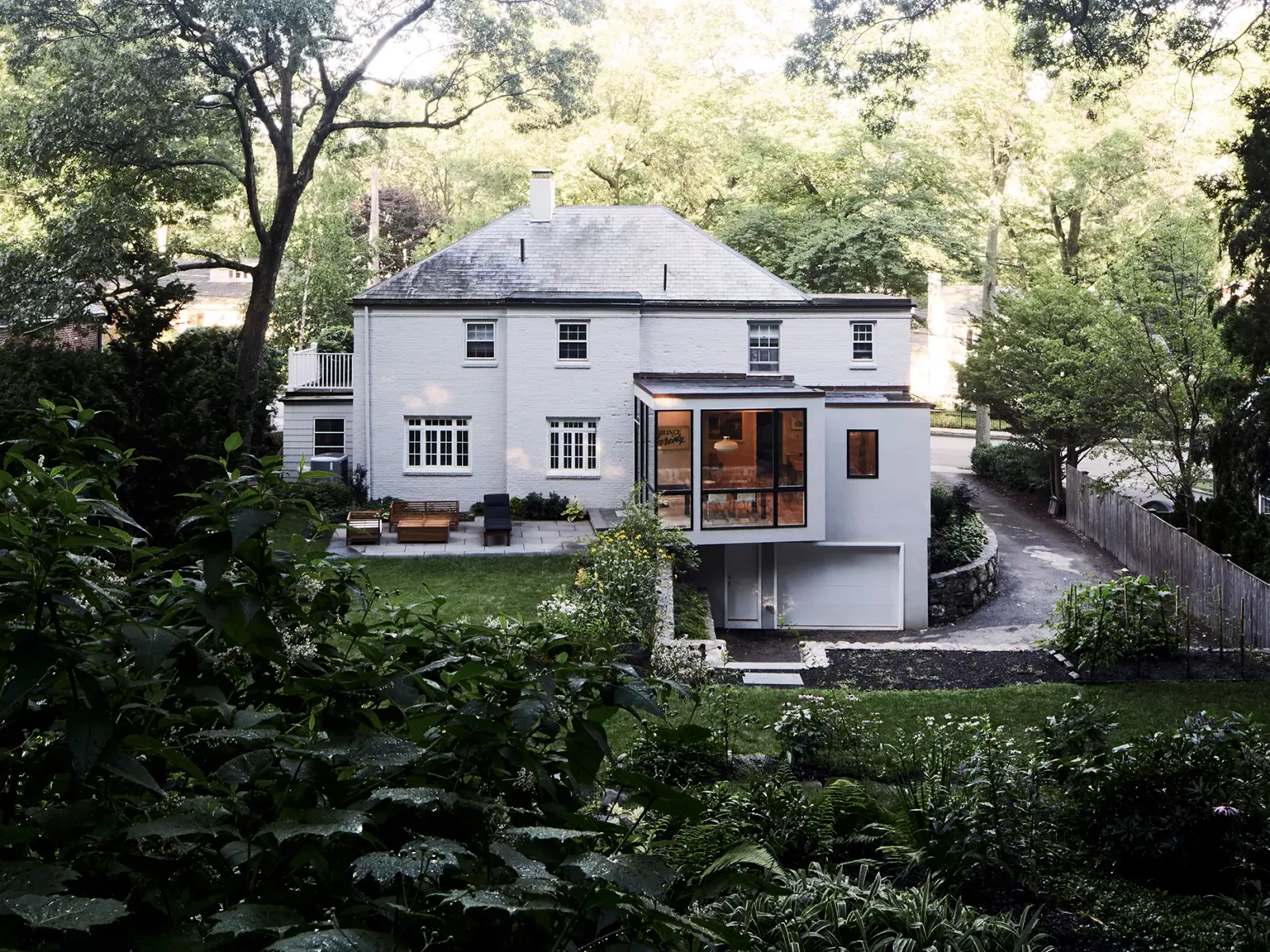 Exterior of completed glass-box addition