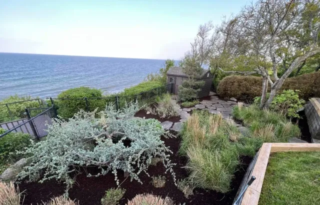 Backyard cleanup and mulch installation makeover in Plymouth MA