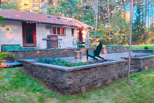 custom stone backyard patio landscape design