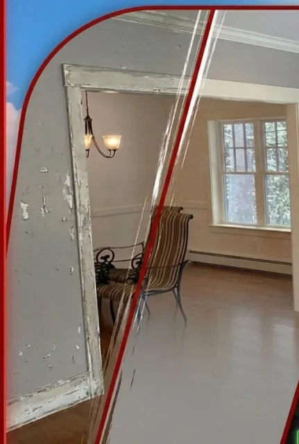 Doorway and dining room before and after painting