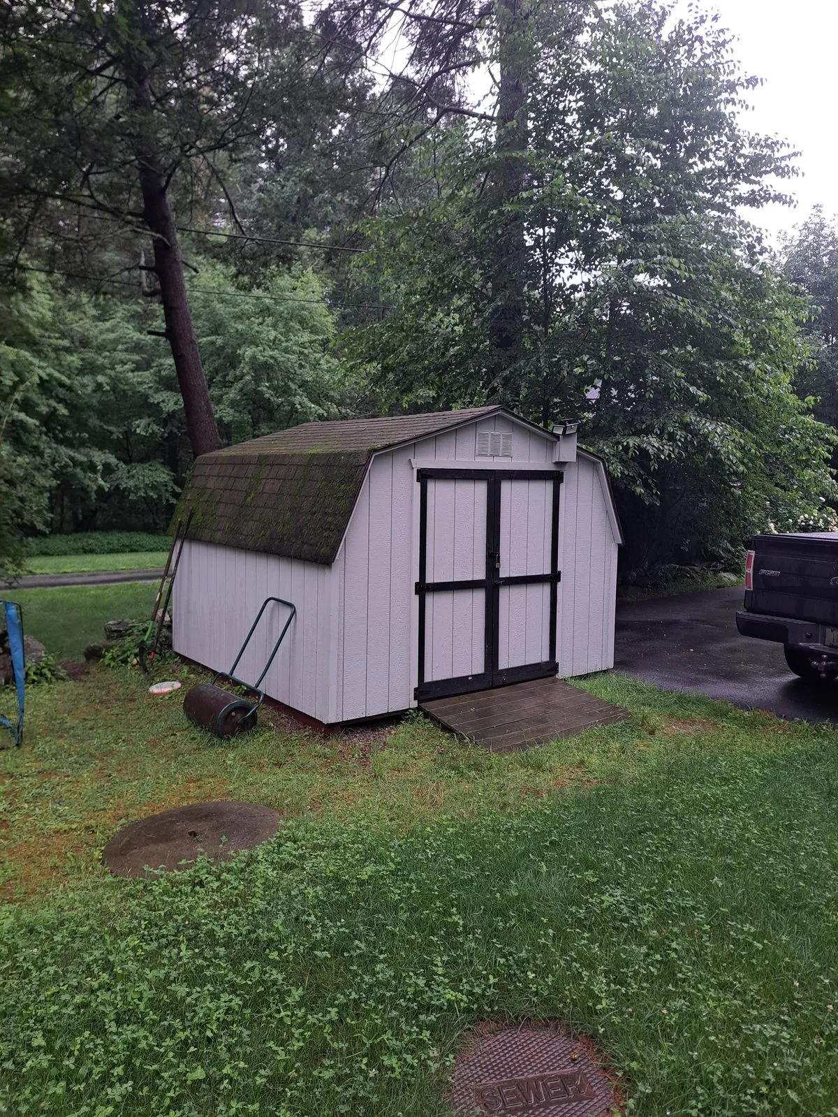 Before — shed roof shingles prior to reroofing in Sutton, MA