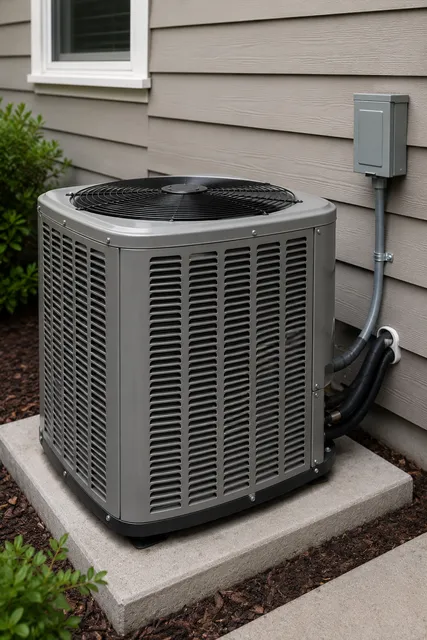Outdoor air conditioner unit beside a house wall