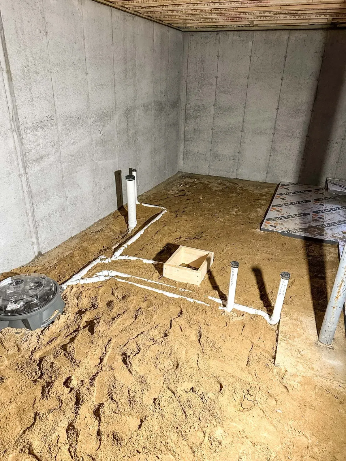 Basement plumbing rough-in for new construction on Cape Cod, MA