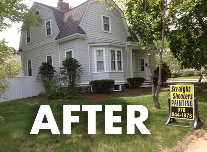 An after-completion image of a house paint job by Straight Shooters painting project in the upper Massachusetts area