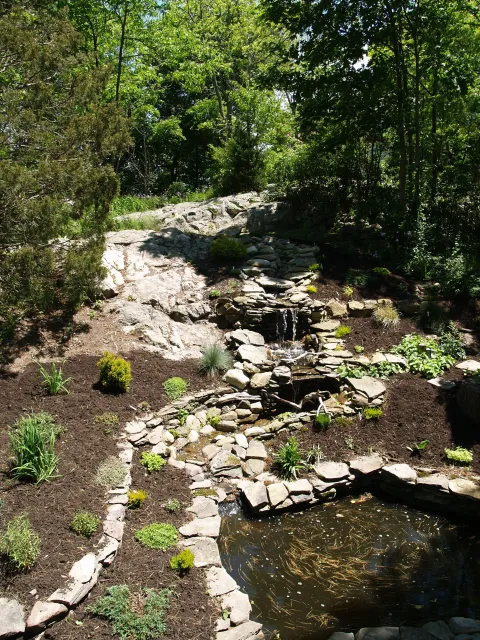 Pond, stonework, garden all by us