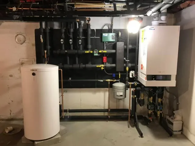 High efficiency boiler and indirect storage tank
