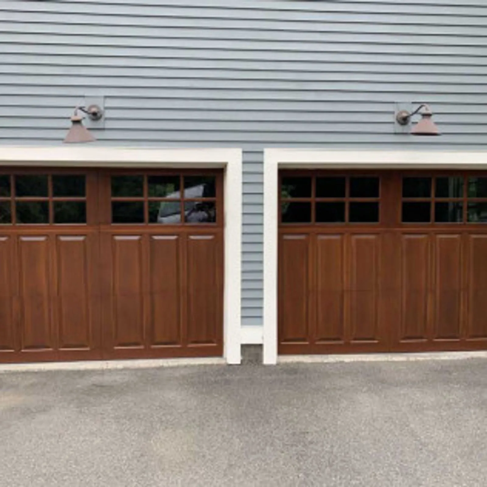 Garage doors and exterior trim finish