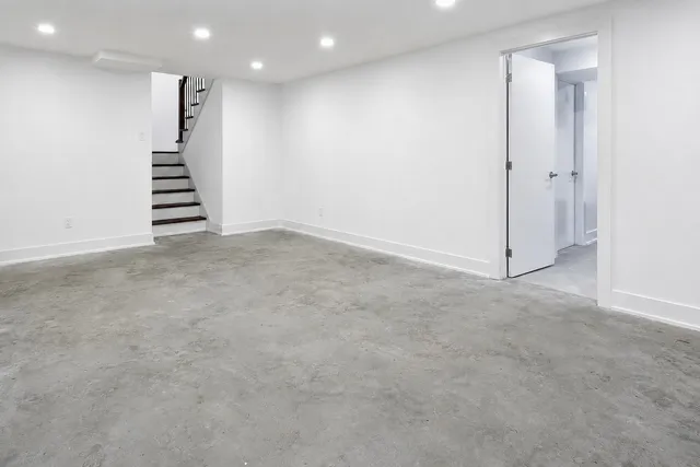 Basement vinyl flooring before