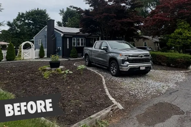Client requested large mulch bed removal for improved curb appeal.