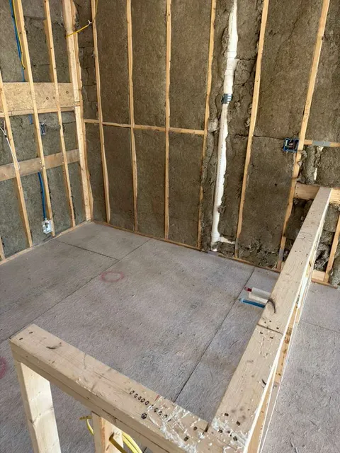 Kitchen island sink and ice maker rough plumbing installation