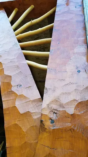 detail of adzed wood surface using Sikkens wood finish