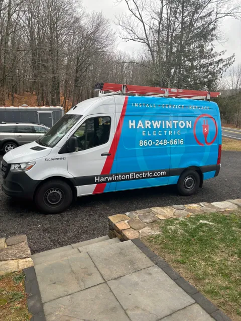 Service vehicle used by licensed electricians providing professional electrical services in Harwinton, CT