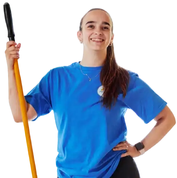 Pristine cleaning technician wearing a blue company shirt