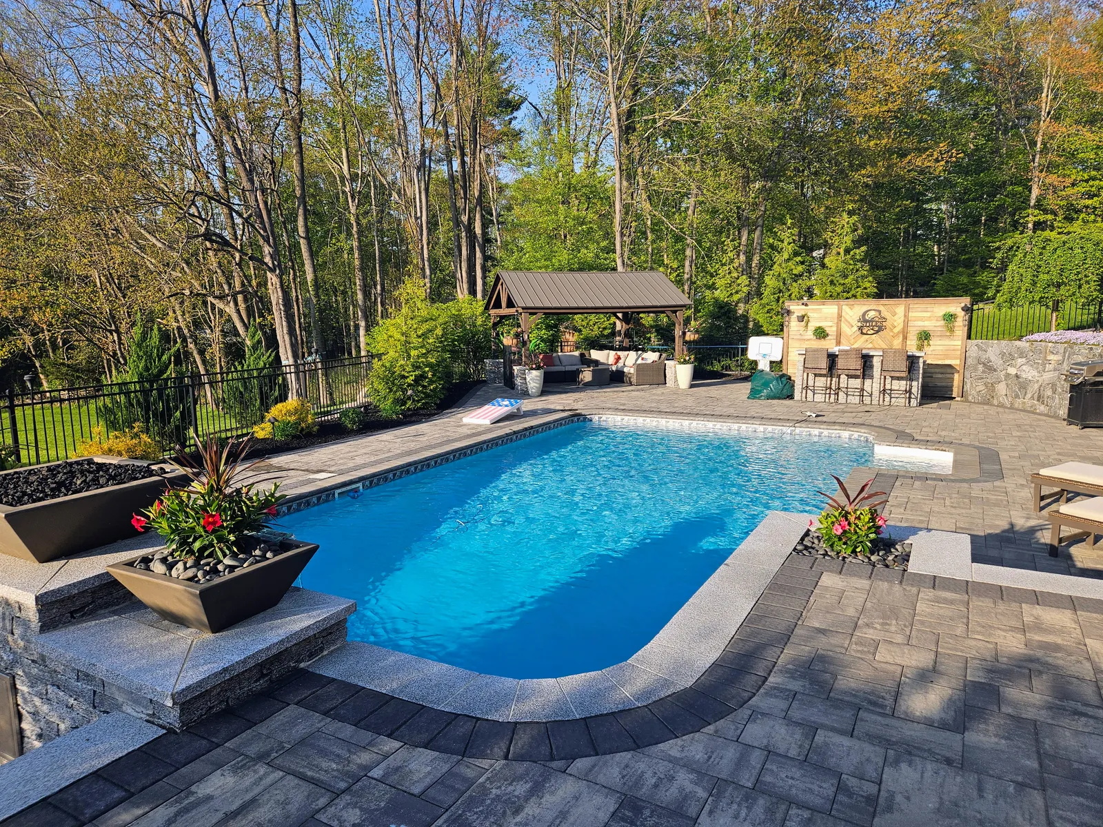 Custom stone patio built by Stiles and Sons in NH Seacoast