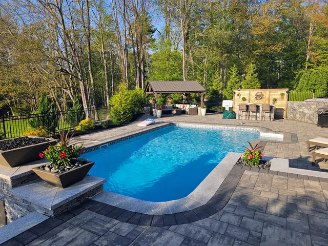 Custom stone patio built by Stiles and Sons in NH Seacoast