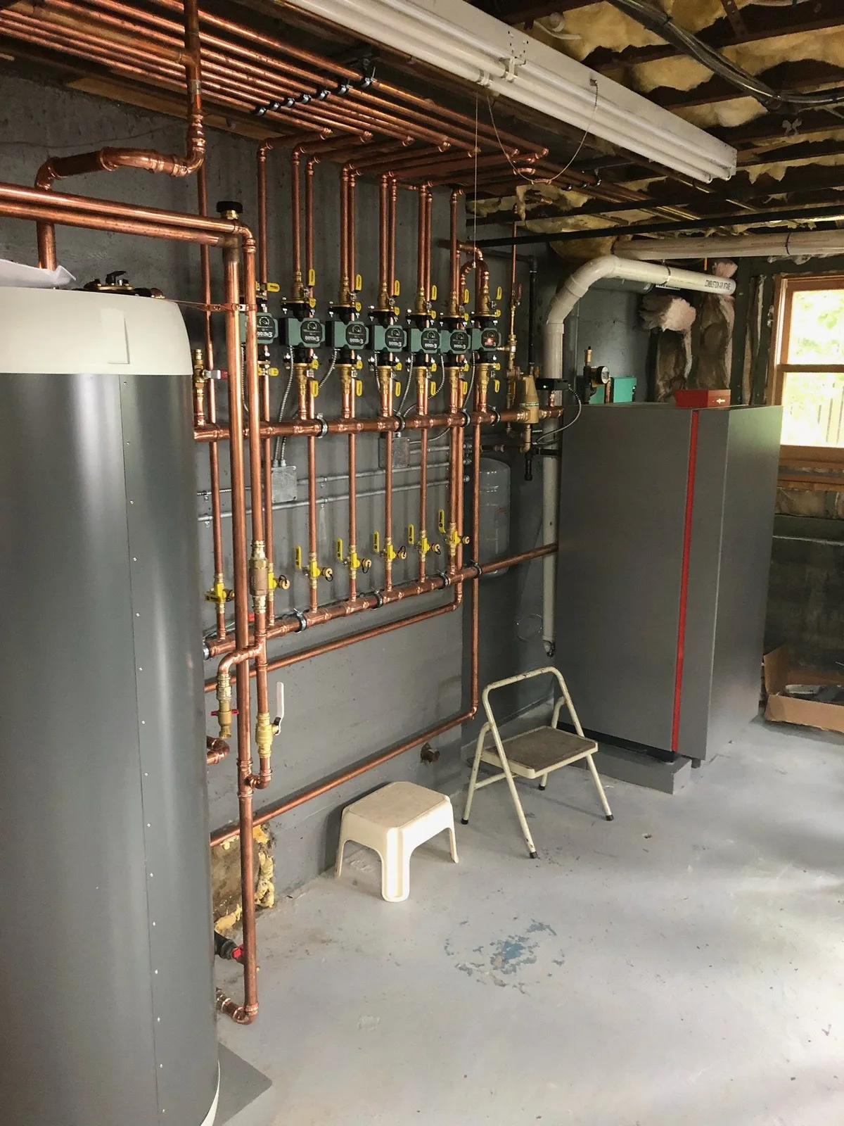 Boiler room with indirect tank and multi-zone copper distribution