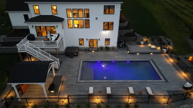 Gunite Pool with elegant hardscape in Andover