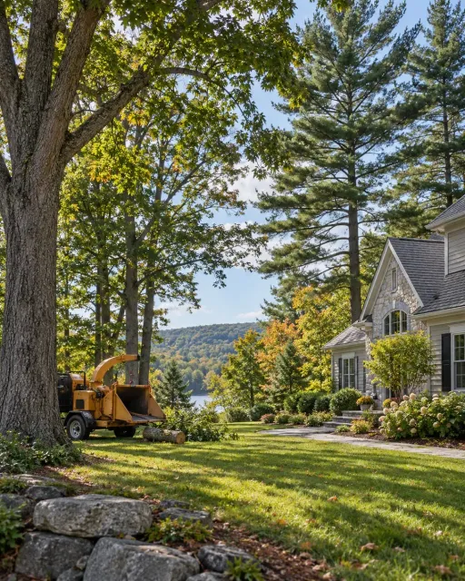 Well-kept mature trees around a New Hampshire home