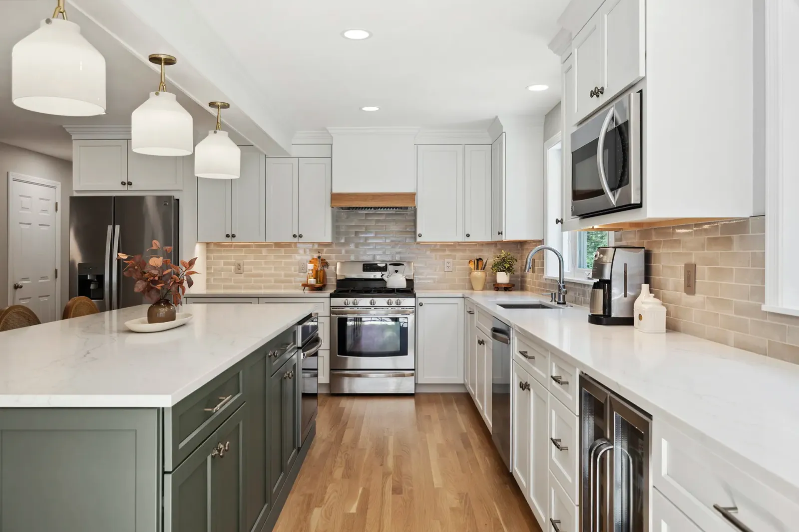 Forsythia kitchen in Nashua, NH — the new open layout from the dining side