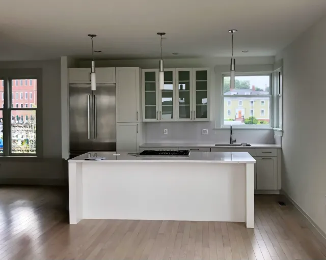 Kitchen remodeling project with downtown Newburyport, MA view — Albion Contracting